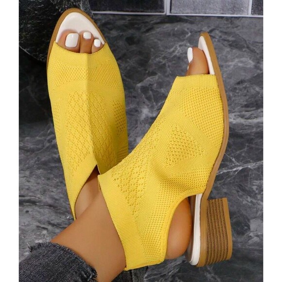 Yellow Peep Flat Open Toe Perforated Sandals Size 9.5 (41) - Picture 6 of 7